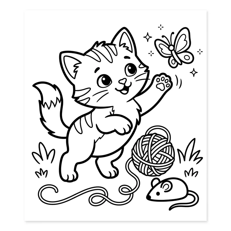 Playful Kitten Coloring Page for 4-Year-Olds Playful Kitten Coloring Page for 4-Year-Olds