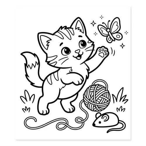 Simplified and Lively Cartoon of a Playful Kitten