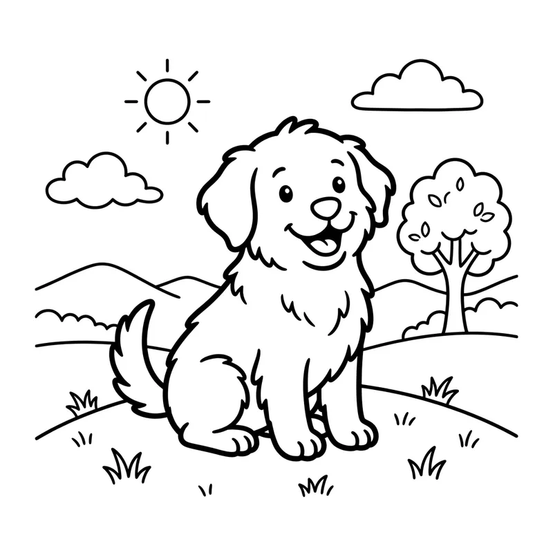 Classic Children's Book Style Dog Coloring Page | Simple for 4-Year-Olds