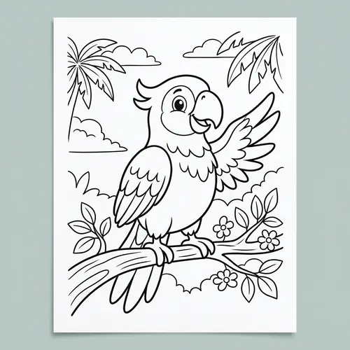 Playful Parrot Cartoon for Creative Kids | Coloring Page
