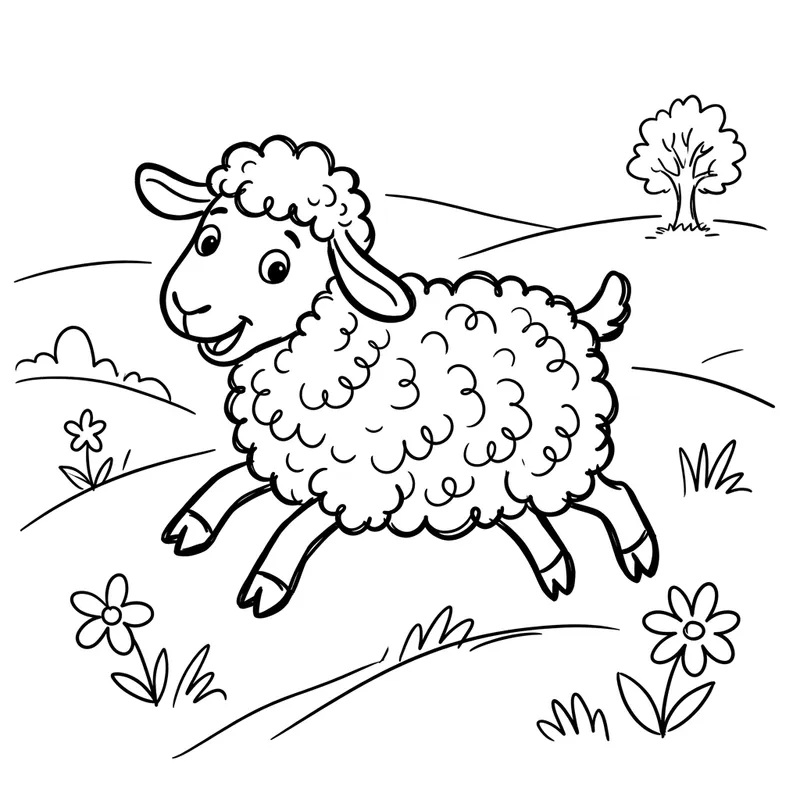 Whimsical Sheep Coloring Page for Kids