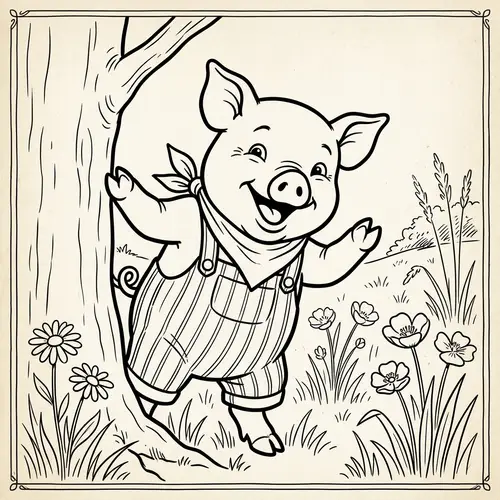 Playful Pig Coloring Illustration for Children