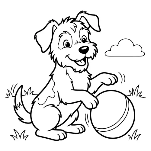 Playful Dog Cartoon for 7-Year-Old to Color