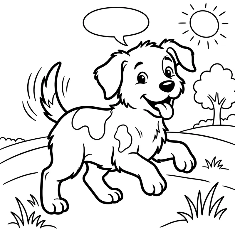 Playful Dog Coloring Page for Kids | Classic Children's Book Style Playful Dog Coloring Page for Kids | Classic Children's Book Style