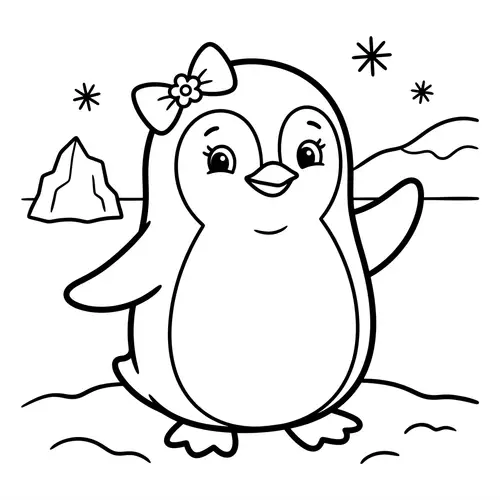 Charming Female Penguin Coloring Page for Kids | Cartoon Illustration