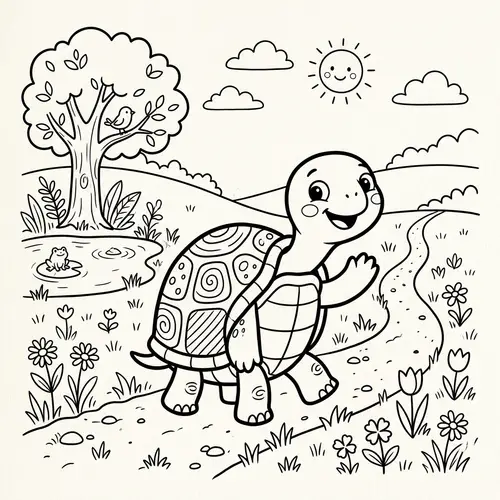 Playful Turtle Children's Book Artwork