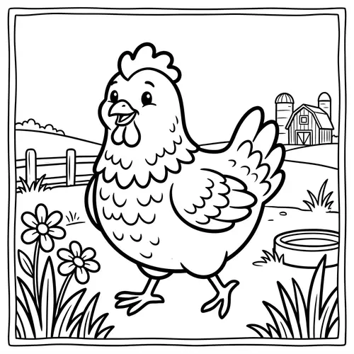 Playful Chicken Coloring Page for Kids