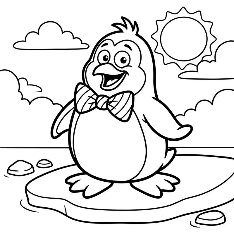 Funny Penguin Coloring Page for Young Kids | Vintage Style