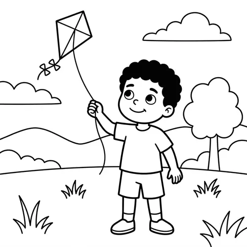 Coloring Page: Hispanic Child with Kite