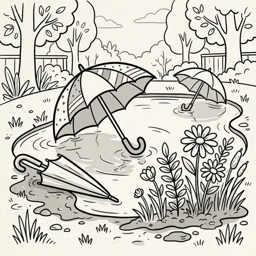 Coloring Fun: Umbrellas and Flowers for Kids