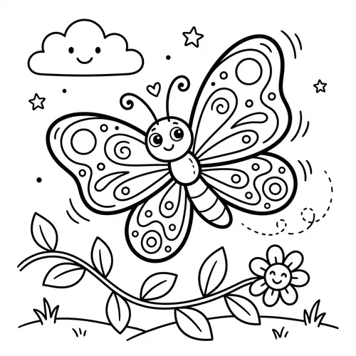 Joyous Butterfly Coloring Page for 3-Year-Olds