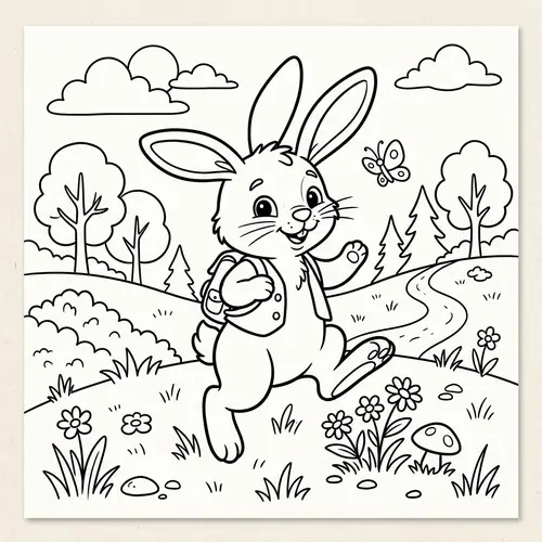 Playful Rabbit in Cartoon Style for 7-year-old to Color