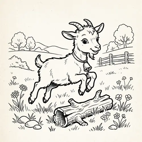 Playful Goat Cartoon Illustration for Children's Coloring