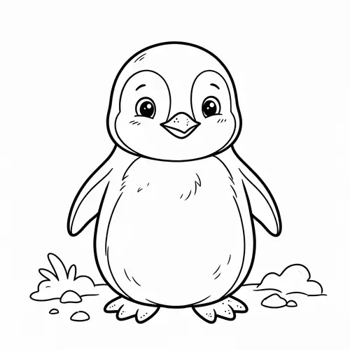 Child Penguin Cartoon Coloring Page | Vintage Style Artwork
