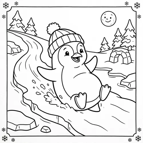 Playful Cartoon Penguin in Vintage Style for Coloring Fun