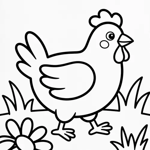 Chicken Coloring Page: Vintage Style Children's Book Illustration