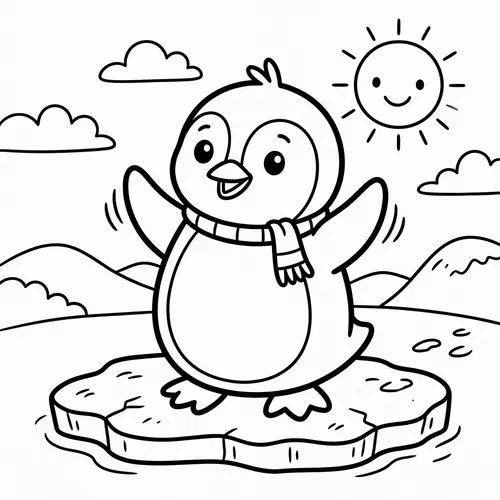 Playful Penguin Coloring Page for Kids | Classic Children's Book Style