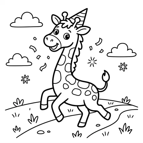 Playful Giraffe Cartoon for 7-Year-Olds to Color