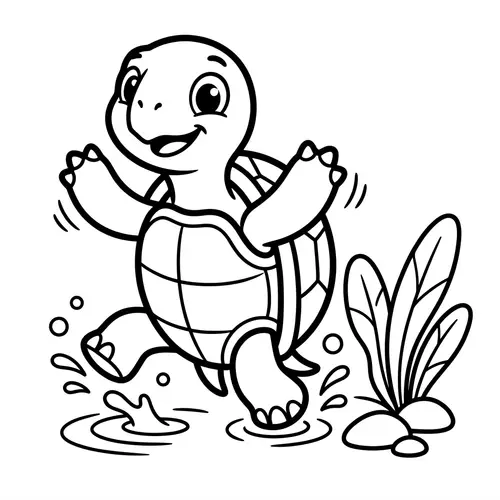 Playful Turtle Coloring Page - Classic Children's Book Style