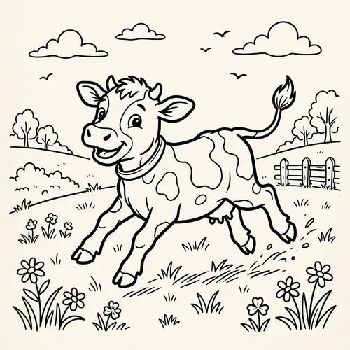 Playful Cartoon Image of a Calf for Coloring | Traditional Children's Style