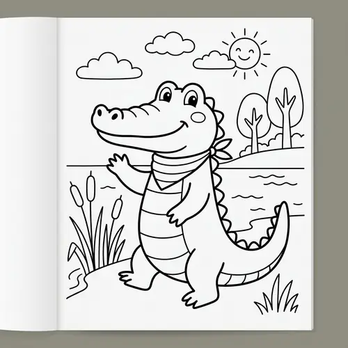Friendly Crocodile Coloring Page for Kids | Fun Illustration