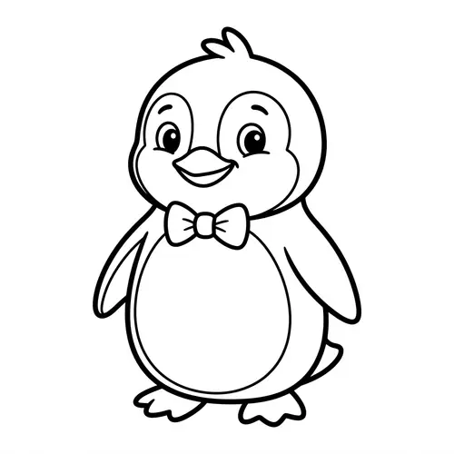 Cartoon Penguin Coloring Page for Kids | Simple Black and White Design