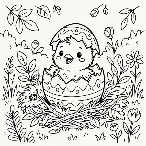 Color a Chick Peeping from an Egg for Kids