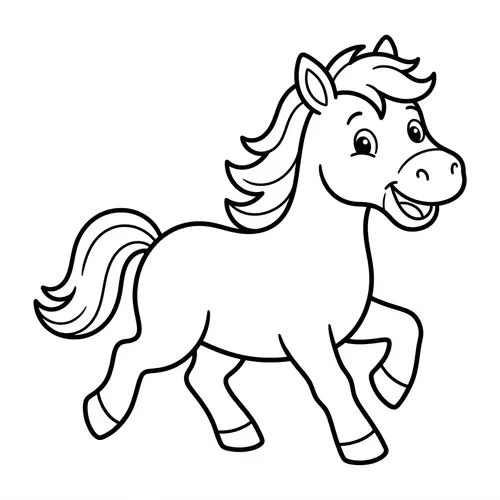 Playful Horse Coloring Page for Kids | Printable Cartoon Design
