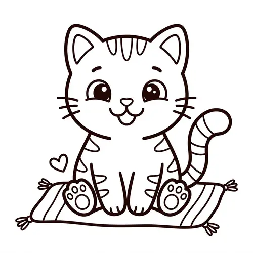 Cute and Friendly Cat Coloring Page for Kids