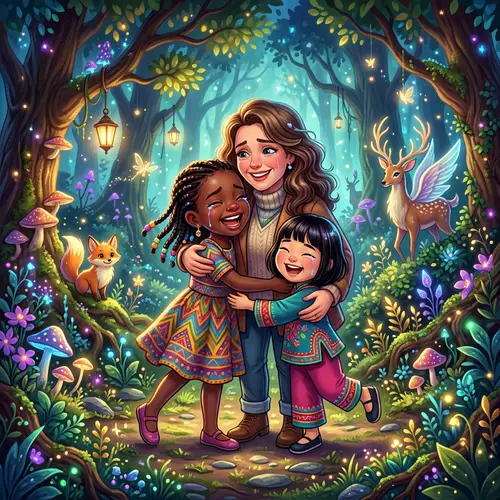 Enchanted Forest Reunion: Young African Girl & Sisters