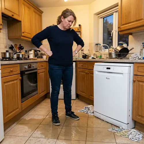 Frustrated Woman Deals with Dishwasher Flood | Kitchen Chaos