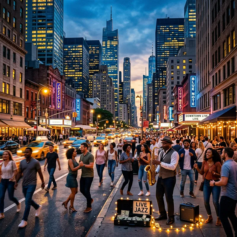 Urban Jazz Symphony: Vibrant Cityscape Experience
