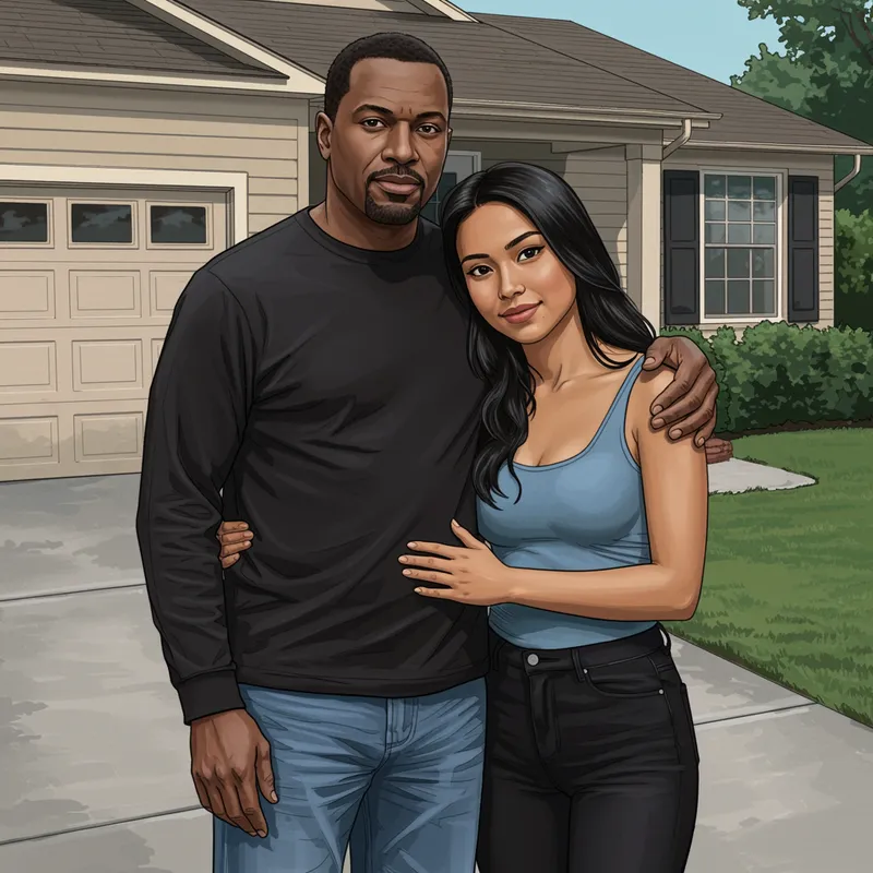 Happy Multicultural Couple in Their Driveway