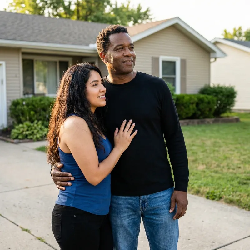 Happy Multicultural Couple in Their Driveway Happy Multicultural Couple in Their Driveway