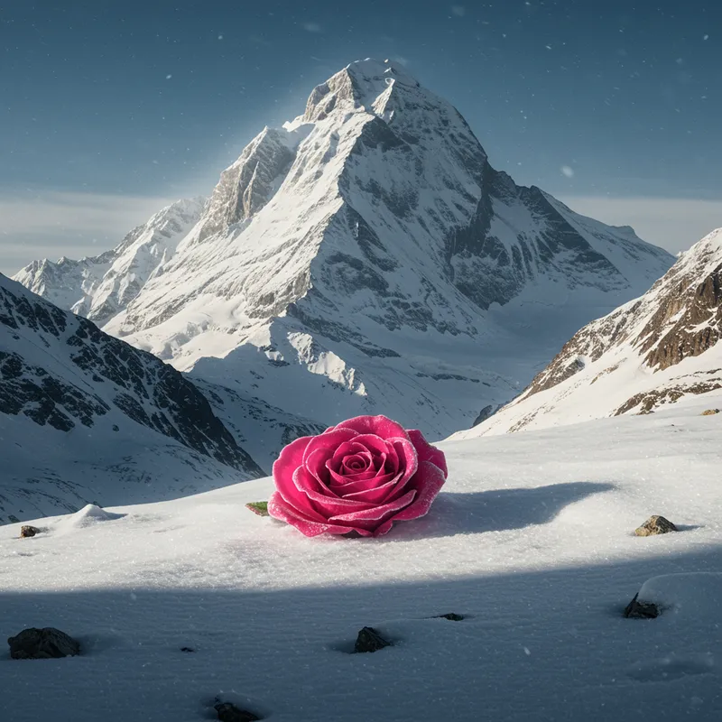 Frozen Rose on a Majestic Mountain