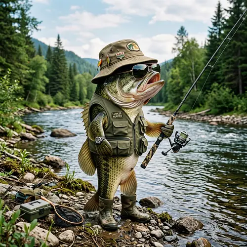 Cool Bass Fish with Hat and Sunglasses