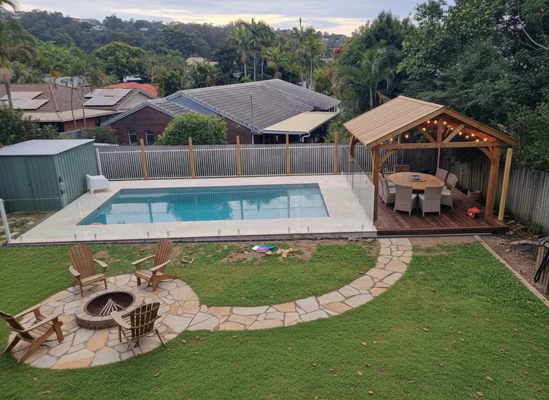 Stylish Deck with Gazebo and Fire Pit