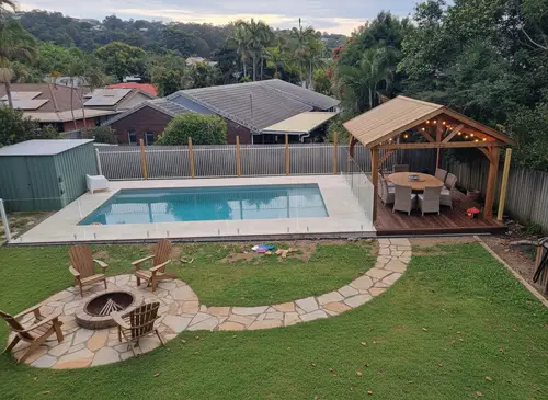 Stylish Deck with Gazebo and Fire Pit