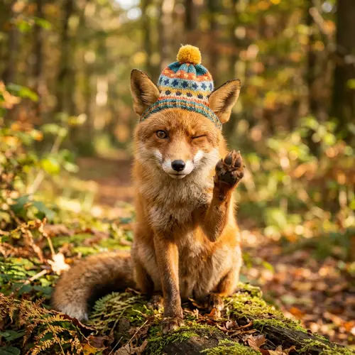 Playful Cute Fox Wearing Fabulous Hat | Spiritful Gesture