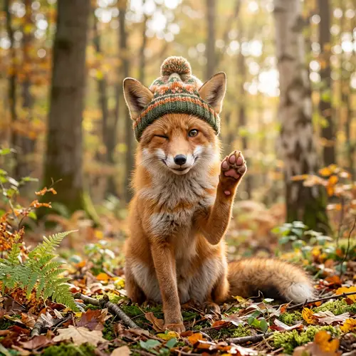 Adorable Fox in Stylish Hat | Cute Winking Gesture