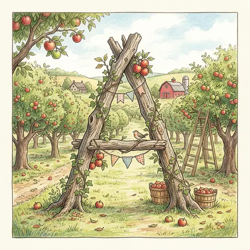 Letter A Drawing in an Apple Orchard