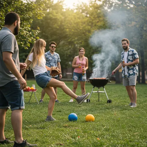 Exciting Co-ed Kickball Game with Grilling Fun