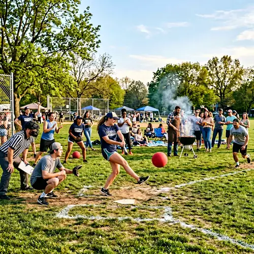 Exciting Co-ed Kickball Game with Grilling Fun