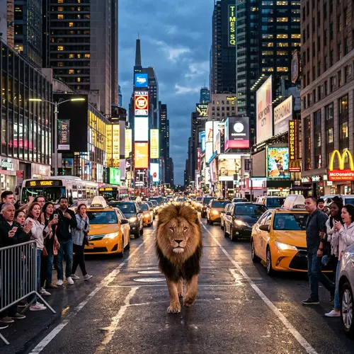 Lion Roaming the City: A Unique Urban Encounter