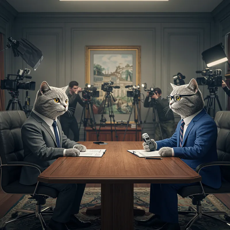 Cats in Suits: A Sophisticated Negotiation Scene