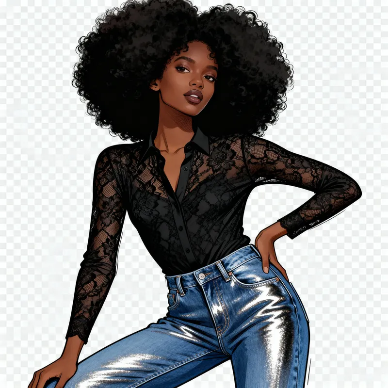 Natural Afro Model in Stylish Black Lace Top