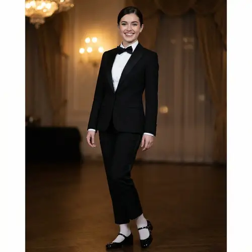 Hailee Steinfeld Black Tuxedo Outfit with Mary Jane Shoes