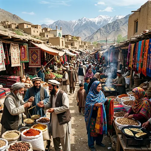 Afghanistan Open Air Bazaar: Vibrant Scene of Joyful Activity
