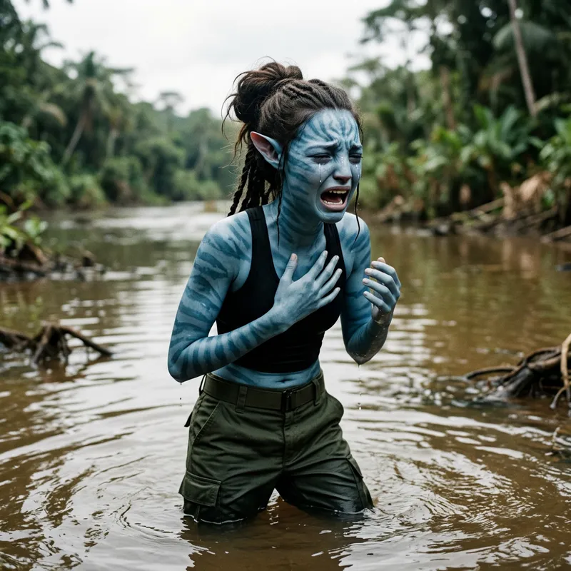 Emotional Distress of Teenage Na'vi in Water, Movie Avatar Scene Emotional Distress of Teenage Na'vi in Water, Movie Avatar Scene