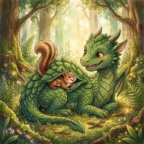 Enchanting Little Dragon and Squirrel Playful Interaction